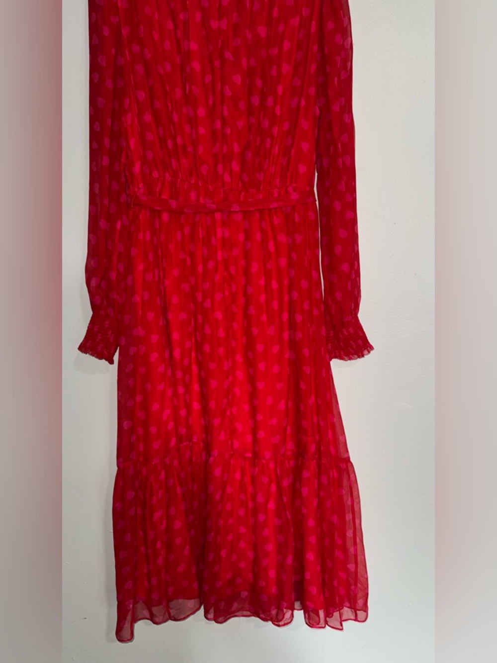 kate spade Red Long-Sleeve Heartbeat Silk  Midi Dress - Picture 12 of 16